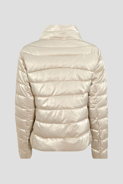 Doudoune droite zippée déperlante beige femme