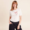 T-shirt col rond manches courtes brod&eacute; ecru femme