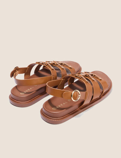 Sandales &agrave; 3 brides camel femme