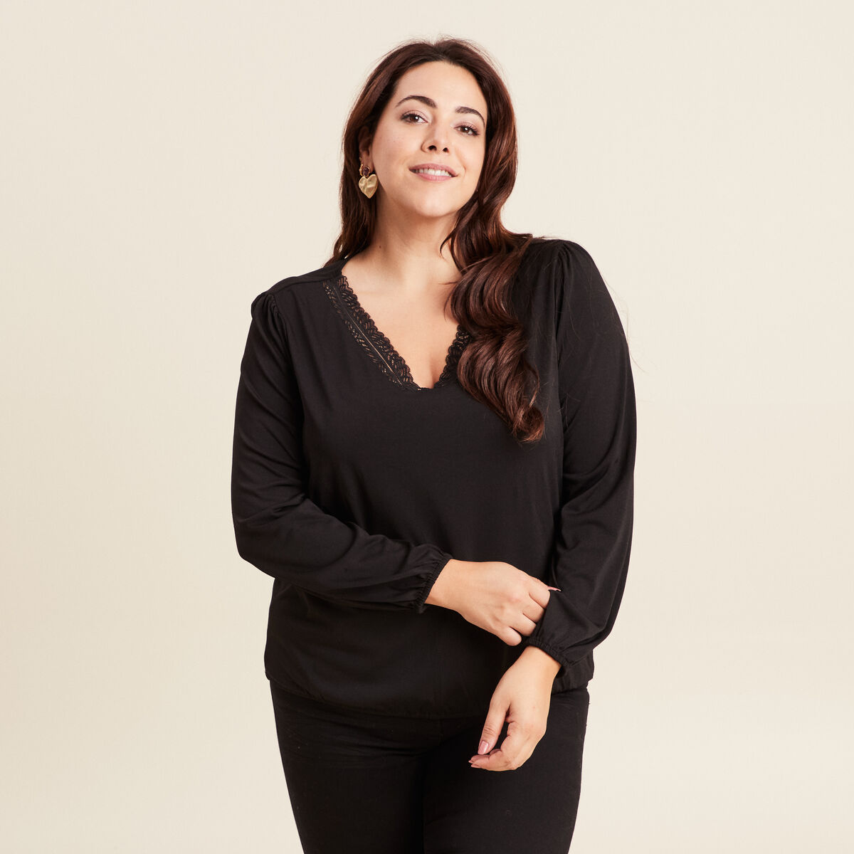 Blouse manches longues noir femme