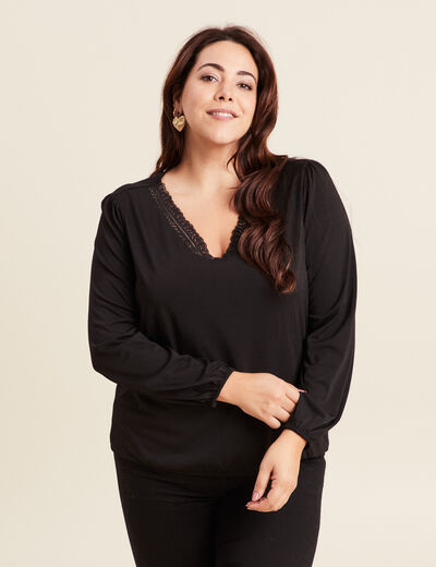 Blouse manches longues noir femme
