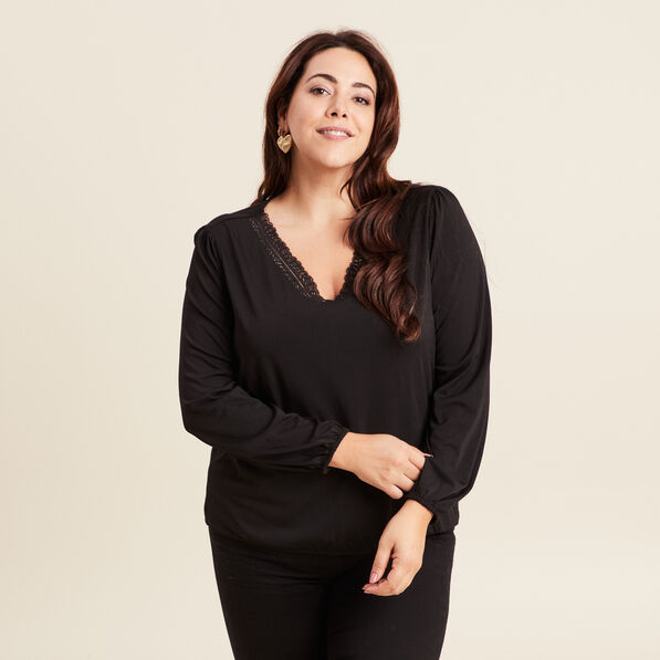 Blouse manches longues noir femme