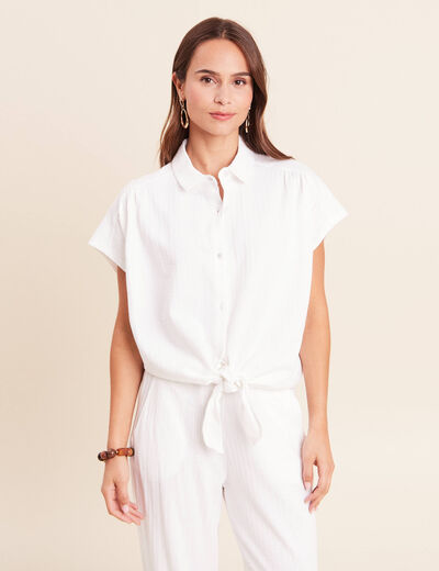 Blouse ample cropped col am&eacute;ricain blanc femme