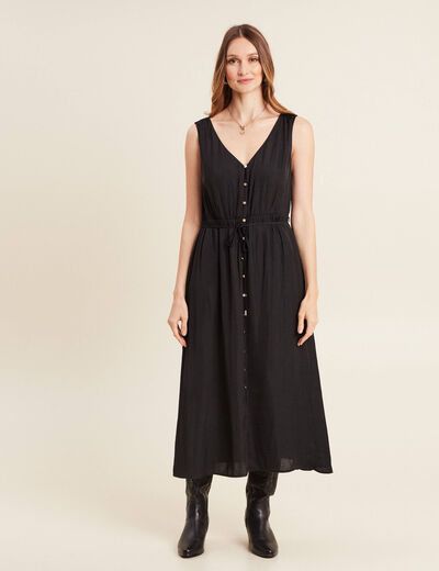 Robe midi évasée satin noir femme