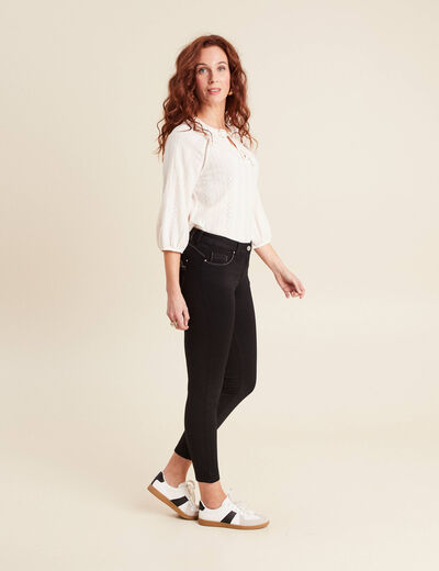 Jean ajusté 7/8ème effet bi-matière noir femme