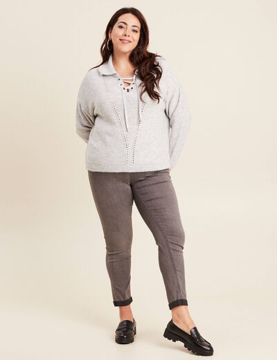 Pull manches longues à laçage gris clair femme