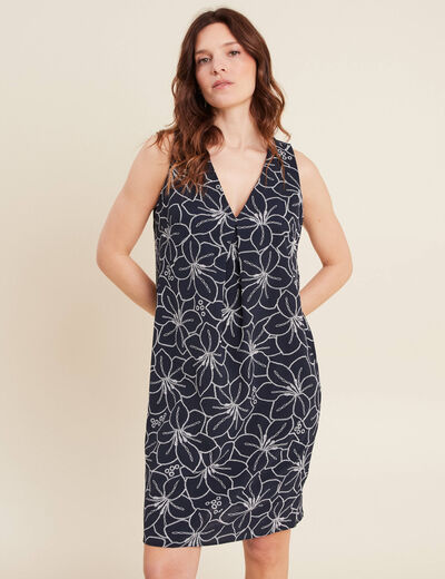 Robe fluide manches courtes bleu foncé femme