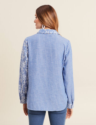 Chemise manches longues brodée bleu clair femme