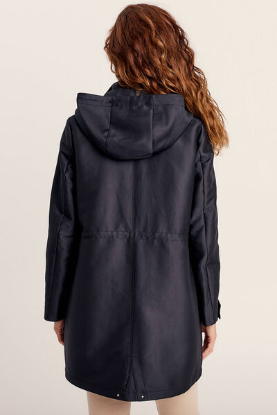 Parka 2-en-1 droite à capuche noir femme