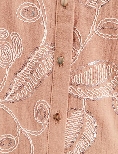 Blouse col tunisien manches 3/4 beige femme