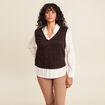 Pull effet 2-en-1 chemise marron fonc&eacute; femme