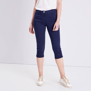 Pantacourt droit taille standard bleu marine femme