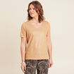 T-shirt col V manches courtes beige femme