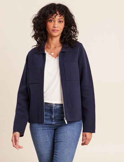 Gilet r&eacute;versible manches longues bleu femme