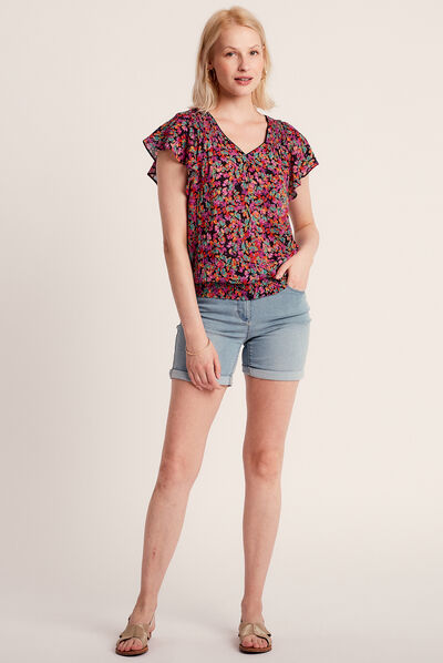 Blouse manches courtes multicolore femme