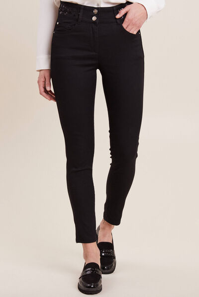 Pantalon ajusté à sequins noir femme