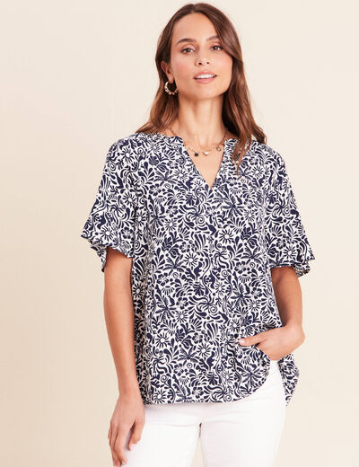 Blouse ample manches courtes fluide bleu femme