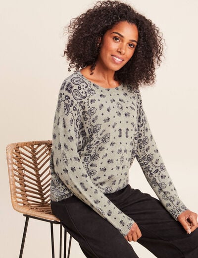 Pull col rond vert femme