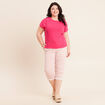 T-shirt col rond macram&eacute; manches courtes rose fushia femme