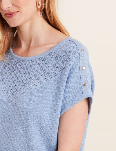 Pull manches courtes bleu femme