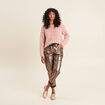 Pull manches longues ajour&eacute; vieux rose femme