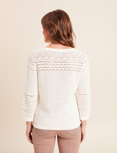 Pull col tunisien manches 3/4 ecru femme