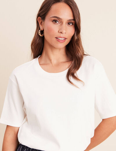 T-shirt ample col rond manches courtes ecru femme
