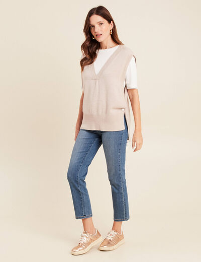 Pull sans manches creme femme
