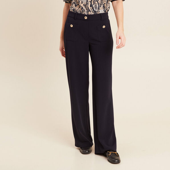 Pantalon droit taille haute bleu foncé femme