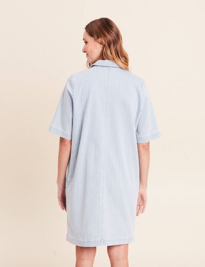 Robe courte &eacute;vas&eacute;e en jean col chemise blanc femme