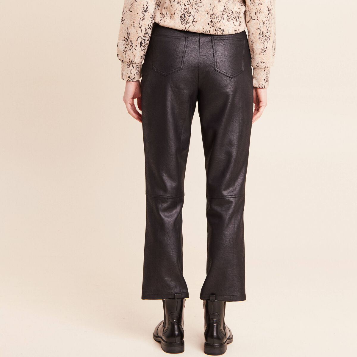 Pantalon similicuir droit 7/8&egrave;me noir femme