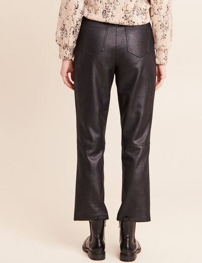 Pantalon similicuir droit 7/8&egrave;me noir femme