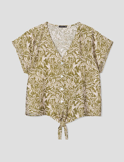 Blouse manches courtes ample vert olive femme