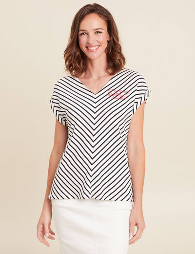 T-shirt manches courtes brodé bleu femme