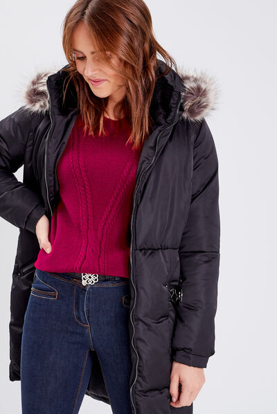Doudoune droite ceinturée déperlante noir femme