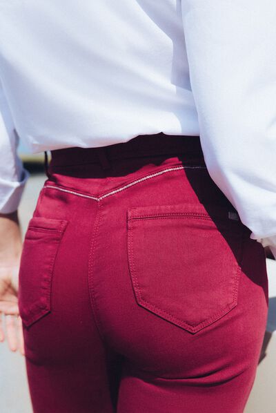 Pantalon évasé taille haute rouge foncé femme