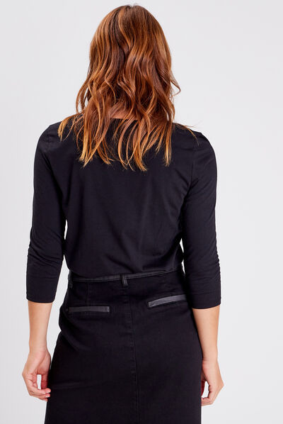 T-shirt manches 3/4 noir femme
