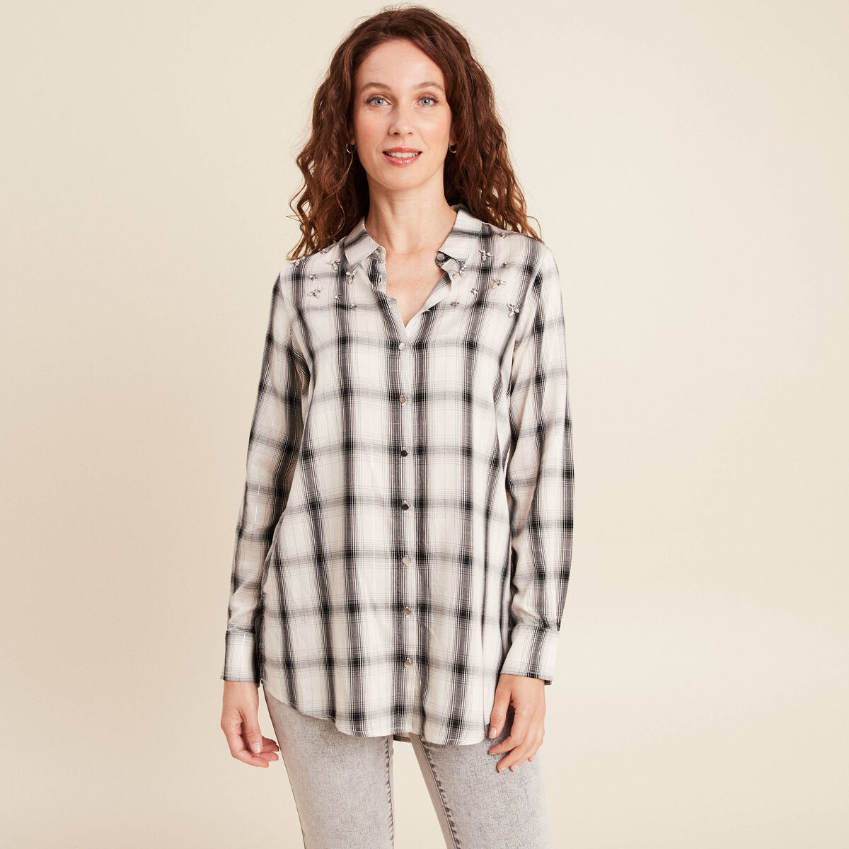 Tunique fluide col chemise blanc femme