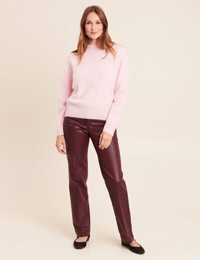 Pull cachemire col montant rose femme