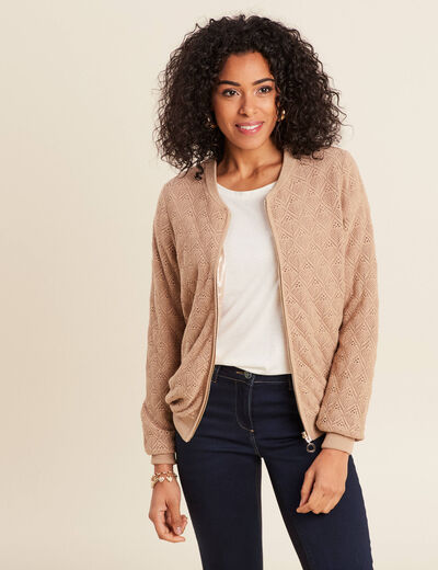 Gilet réversible ajouré sable femme