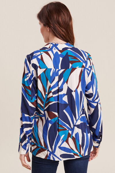 Chemise manches longues bleu femme