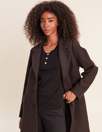Manteau ajust&eacute; capuche amovible marron fonc&eacute; femme