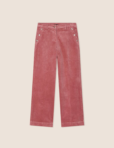 Pantalon large velours c&ocirc;tel&eacute; rose framboise femme