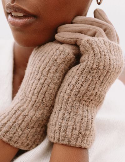 Gants avec mitaines amovibles taupe femme
