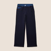 Pantalon large bi-mati&egrave;re bleu fonc&eacute; femme