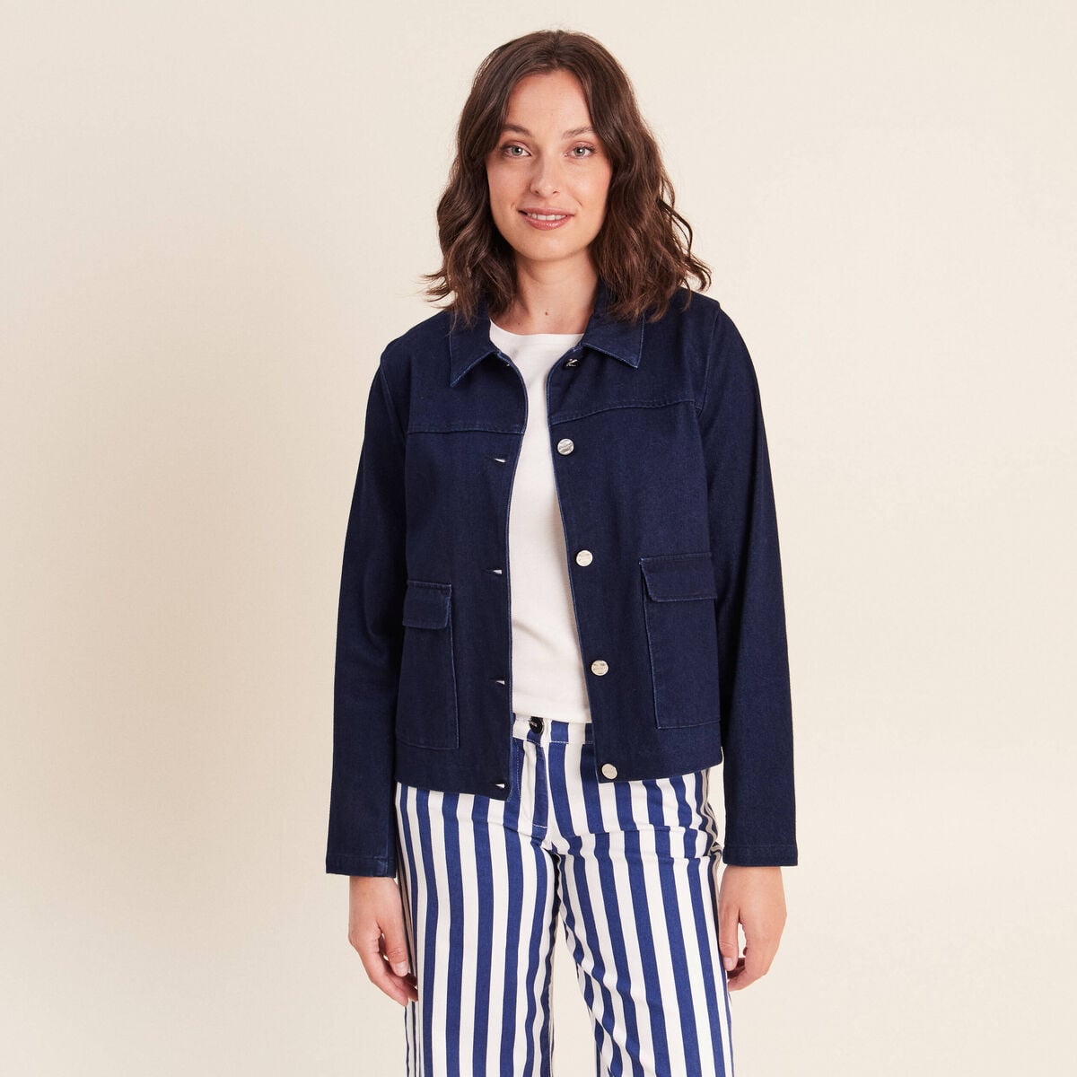 Veste doubl&eacute;e denim stone femme