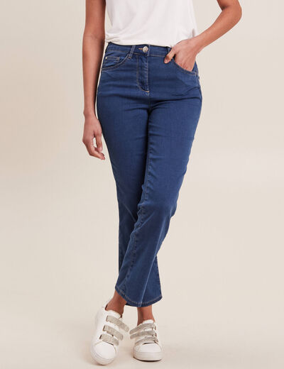 Jean droit taille haute 7/8ème denim double stone femme
