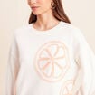 Pull droit col rond manches longues ecru femme