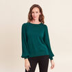 Pull cintr&eacute; col rond manches longues vert fonc&eacute; femme