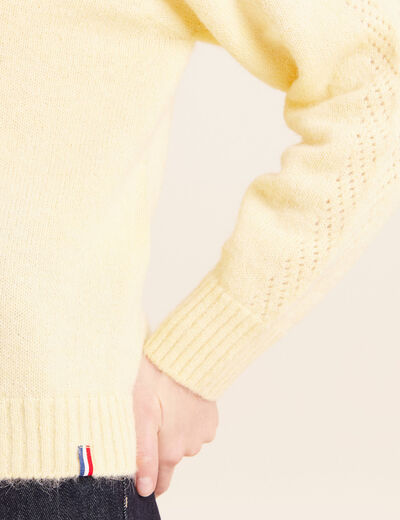 Gilet manches longues col rond jaune pastel femme